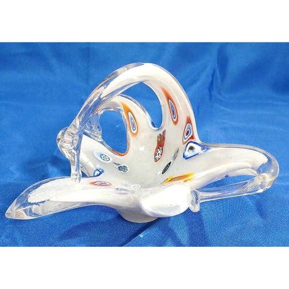 8" Murano Italy 🦢  Millefiori Art Glass Swan Sculpture Basket Dish Rainb - Picture 5 of 8